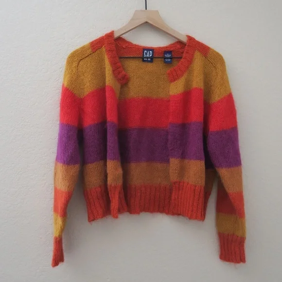 Vintage GAP Women's Multicolor Striped Sweater Rainbow Open Front Mohair Blend - Picture 11 of 11